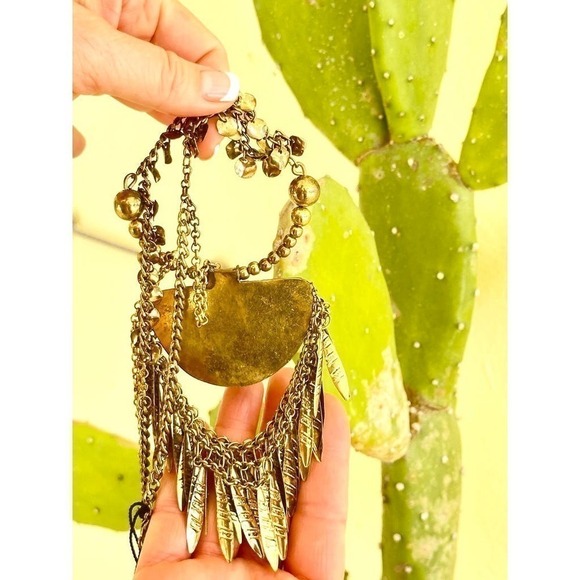 VTG NWT Tanjore India Necklace Turquoise Brass Curb Link Chain Egyptian look - Picture 6 of 11